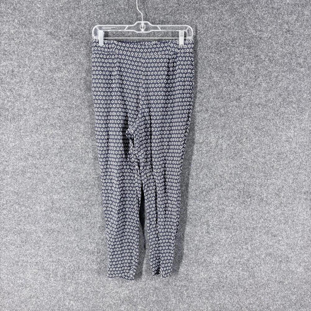 H&M Pants Women 4 Blue Geometric High Rise Flat Front Straight Chino Pull On